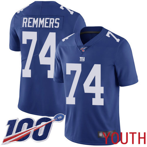 Youth New York Giants #74 Mike Remmers Royal Blue Team Color Vapor Untouchable Limited Player 100th Season Football NFL Jersey